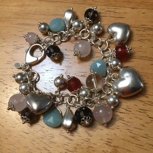 Silver Hearts and Gemstone Charm Bracelet